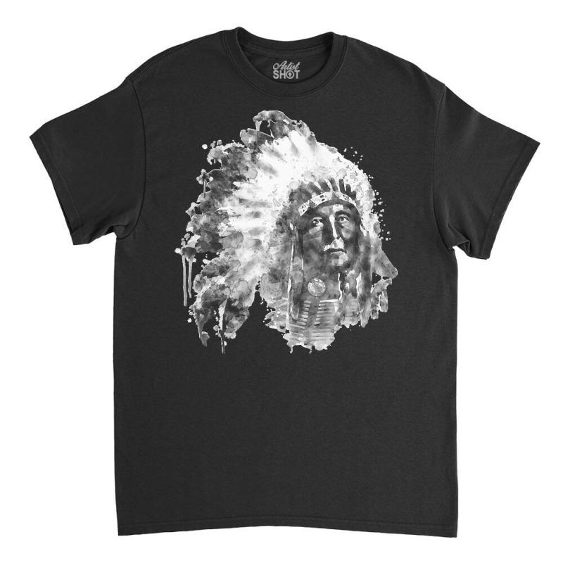 Native American Portrait T  Shirt Native American Chief Black And Whit Classic T-shirt by bernierkaia606 | Artistshot