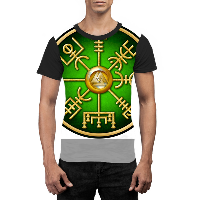 Norse Vegvisir Viking Compass Green  Music Blue Graphic T-shirt by waysontrinay | Artistshot