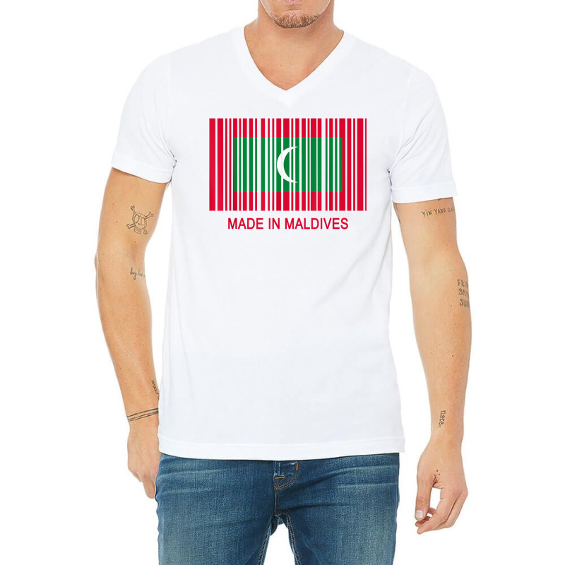 Made In Maldives Flag Barcode T Shirt V-neck Tee | Artistshot