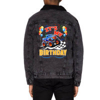 Trending It Is My Birthday Boy Monster Truck Car Party Day Kids Cute Unisex Sherpa-lined Denim Jacket | Artistshot