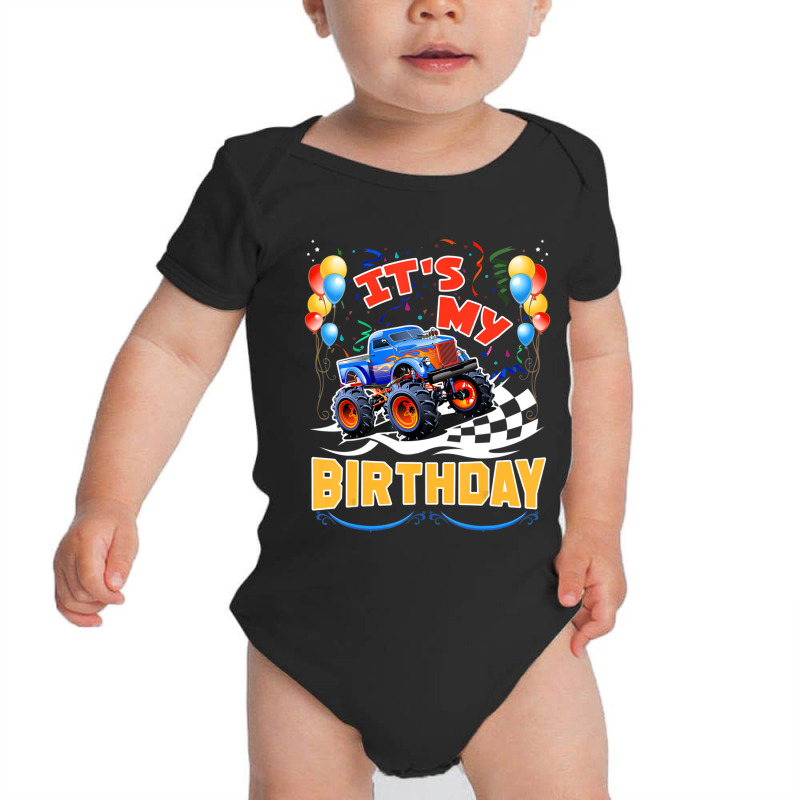 Trending It Is My Birthday Boy Monster Truck Car Party Day Kids Cute Baby Bodysuit | Artistshot