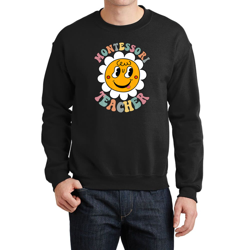 Back To School, Retro 80's Montessori Teacher Sunflower Crewneck Sweatshirt | Artistshot