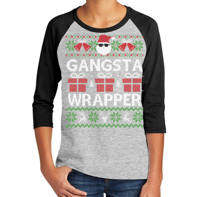 Long Sleeve Shirt Gangsta Wrapper Ugly Sweater Christmas Youth 3/4 Sleeve | Artistshot