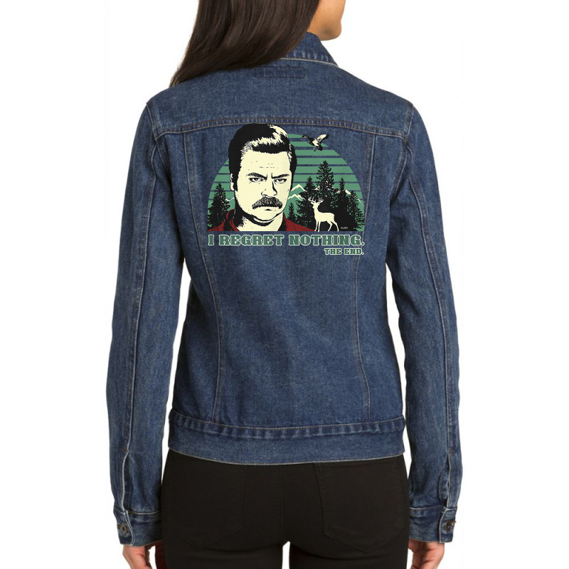 Parks And Recreation Ron Swanson I Regret Nothing T Shirt Ladies Denim Jacket by dennh | Artistshot