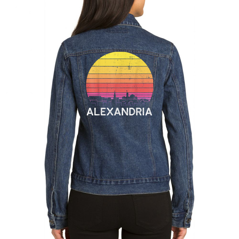 Retro Virginia Alexandria Skyline Vintage Urban Buildings T Shirt Ladies Denim Jacket by veroniquetour3tz | Artistshot