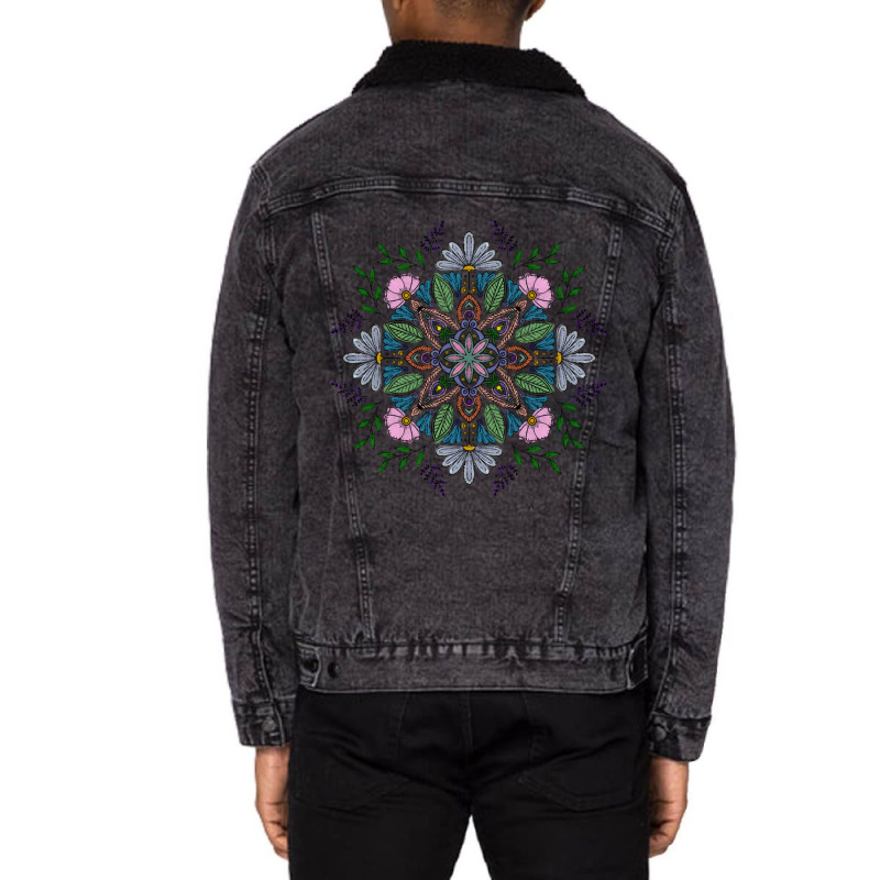 Limited Edition Flowery Mandala Unisex Sherpa-Lined Denim Jacket by Jerhogen528 | Artistshot