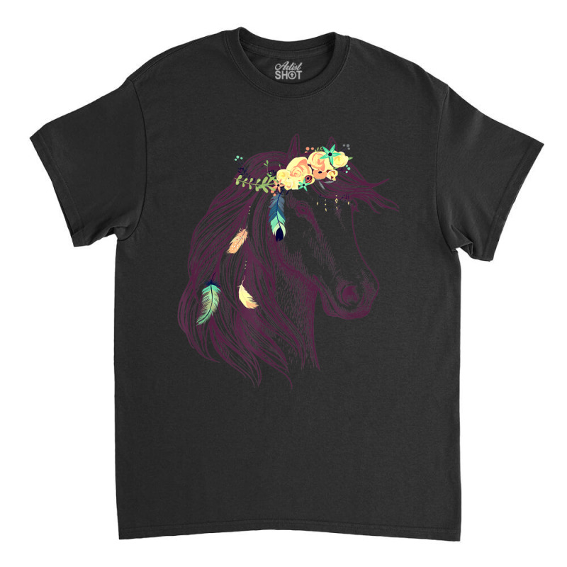 Limited Edition Horse Head Art With Flowers For Animal Lovers Horses Classic T-shirt | Artistshot