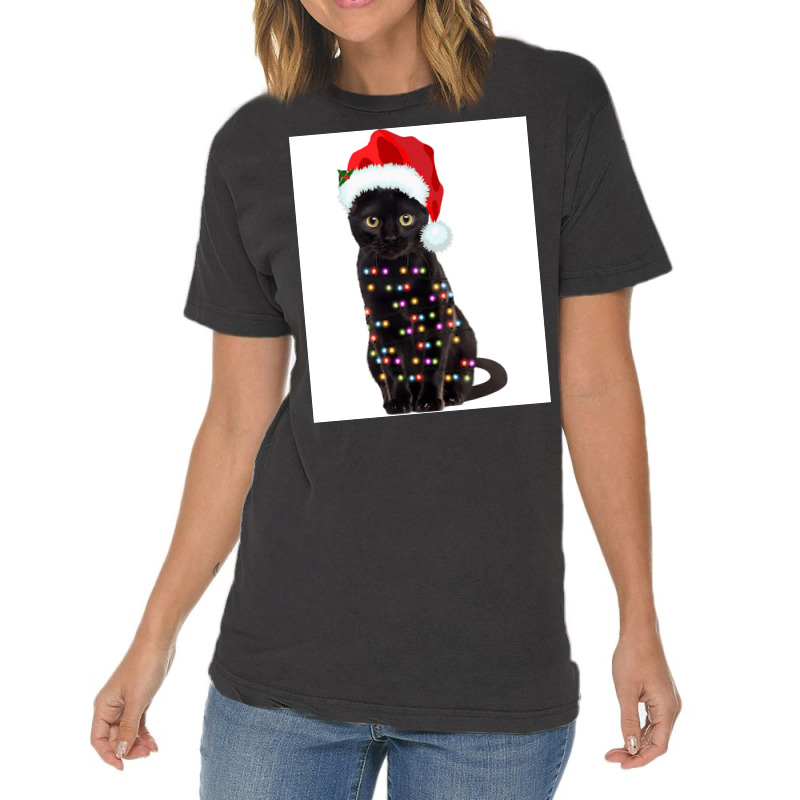 Black Cat Christmas Lights Cat Lover Christmas Vintage T-shirt | Artistshot