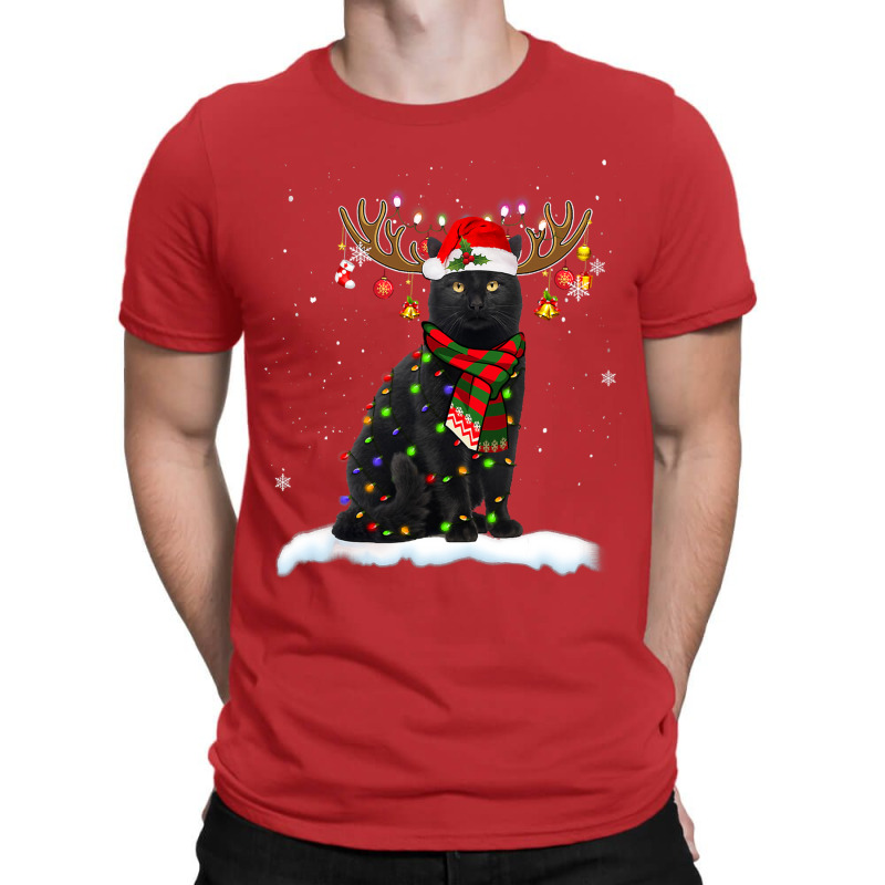 Black Cat Reindeer Christmas Light Shirt Cat Lover Christmas T-shirt | Artistshot