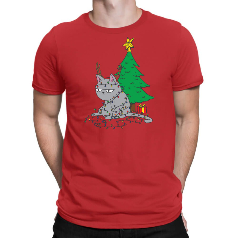 Cat Christmas Lights And Christmas Tree T-shirt | Artistshot