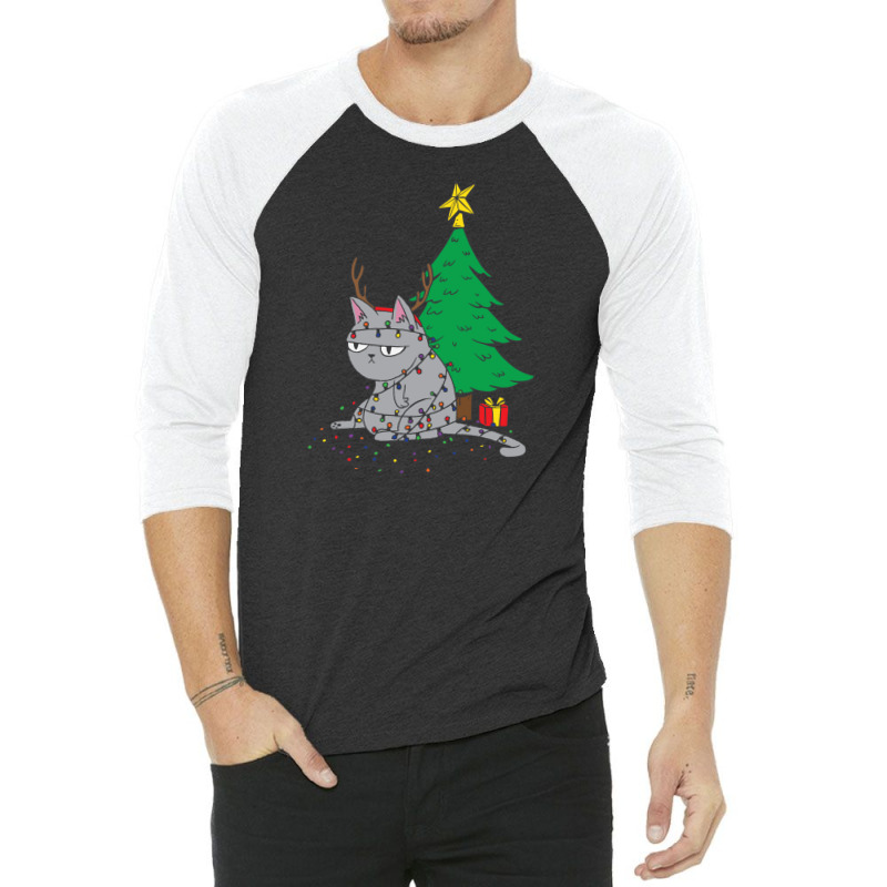 Cat Christmas Lights And Christmas Tree 3/4 Sleeve Shirt | Artistshot