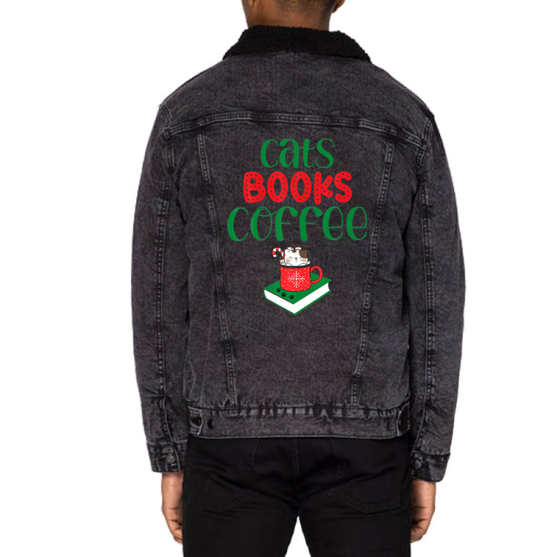 Christmas Cats Books Coffee Unisex Sherpa-lined Denim Jacket | Artistshot