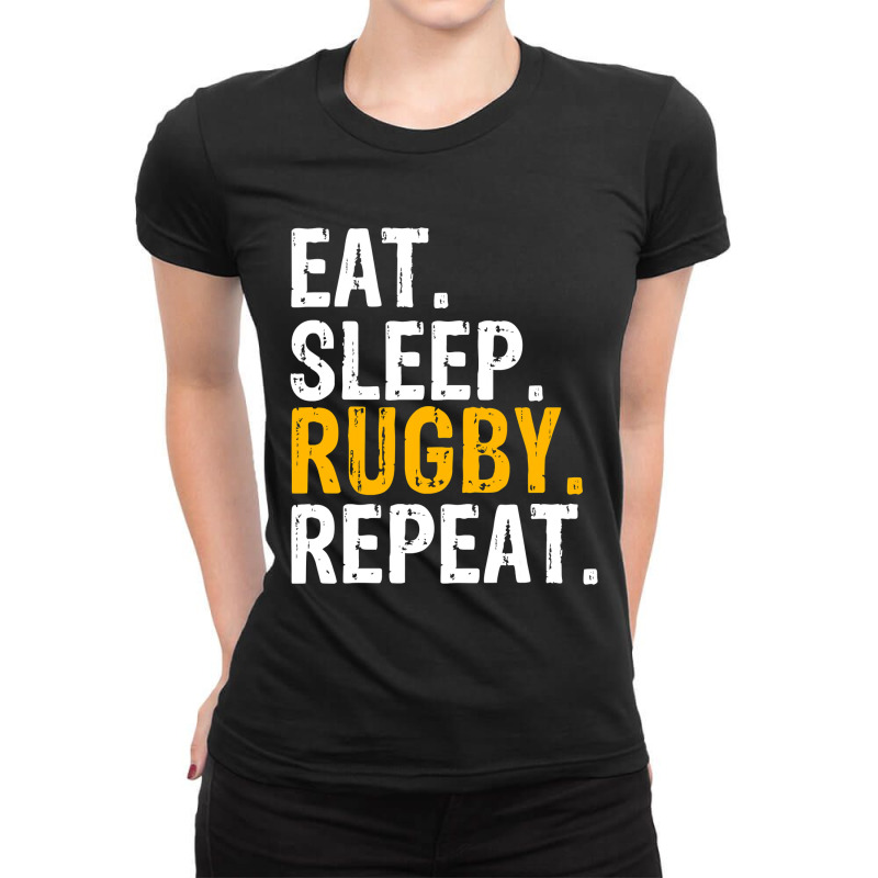 Eat Sleep Rugby Repeat Gift Ladies Fitted T-Shirt by JamesArtists | Artistshot