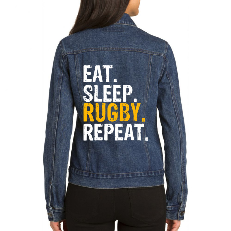 Eat Sleep Rugby Repeat Gift Ladies Denim Jacket by JamesArtists | Artistshot