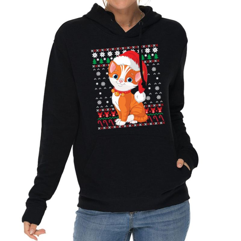 Funny Cat Ugly Christmas Sweater Cat Santa Christmas Lightweight Hoodie | Artistshot