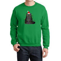 Funny Christmas Cat With Fairy Lights And A Christmas Hat Crewneck Sweatshirt | Artistshot