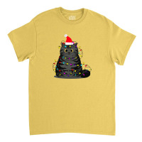 Funny Christmas Cat With Fairy Lights And A Christmas Hat Classic T-shirt | Artistshot