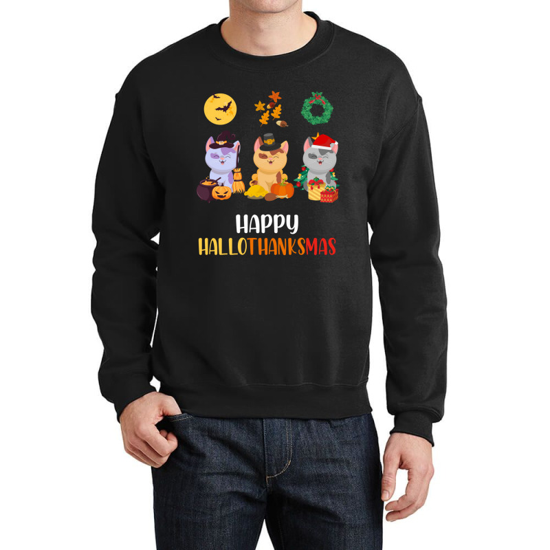 Kitten Cat Halloween Christmas Cats Happy Hallothanksmas Cat Swea Crewneck Sweatshirt | Artistshot