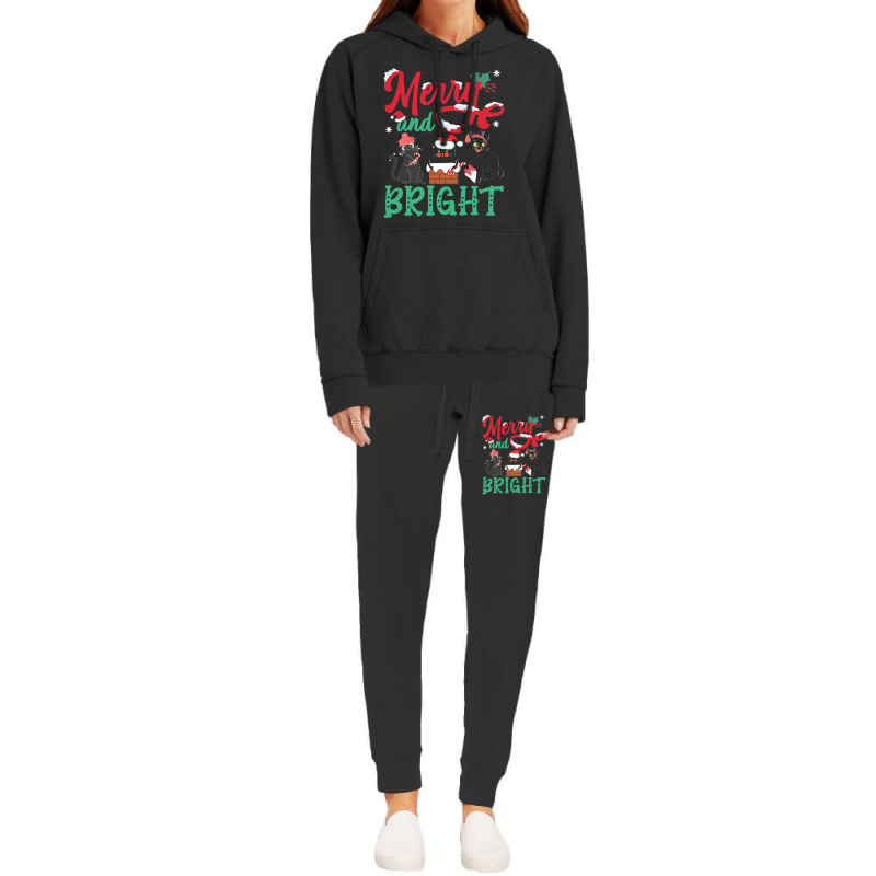 Merry And Bright Black Cat Christmas Merry And Bright Black Cat Christ Hoodie & Jogger Set | Artistshot