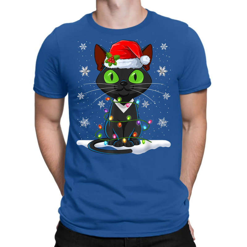 Santa Hat Cat Christmas Lights Funny Kitten Cat Lover T-shirt | Artistshot