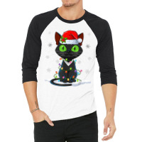 Santa Hat Cat Christmas Lights Funny Kitten Cat Lover 3/4 Sleeve Shirt | Artistshot