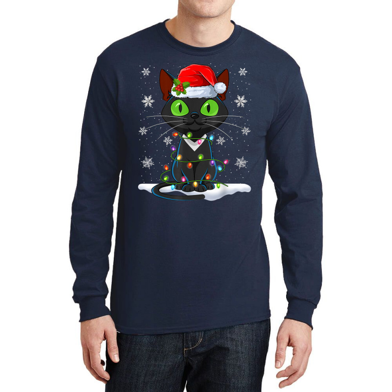 Santa Hat Cat Christmas Lights Funny Kitten Cat Lover Long Sleeve Shirts | Artistshot