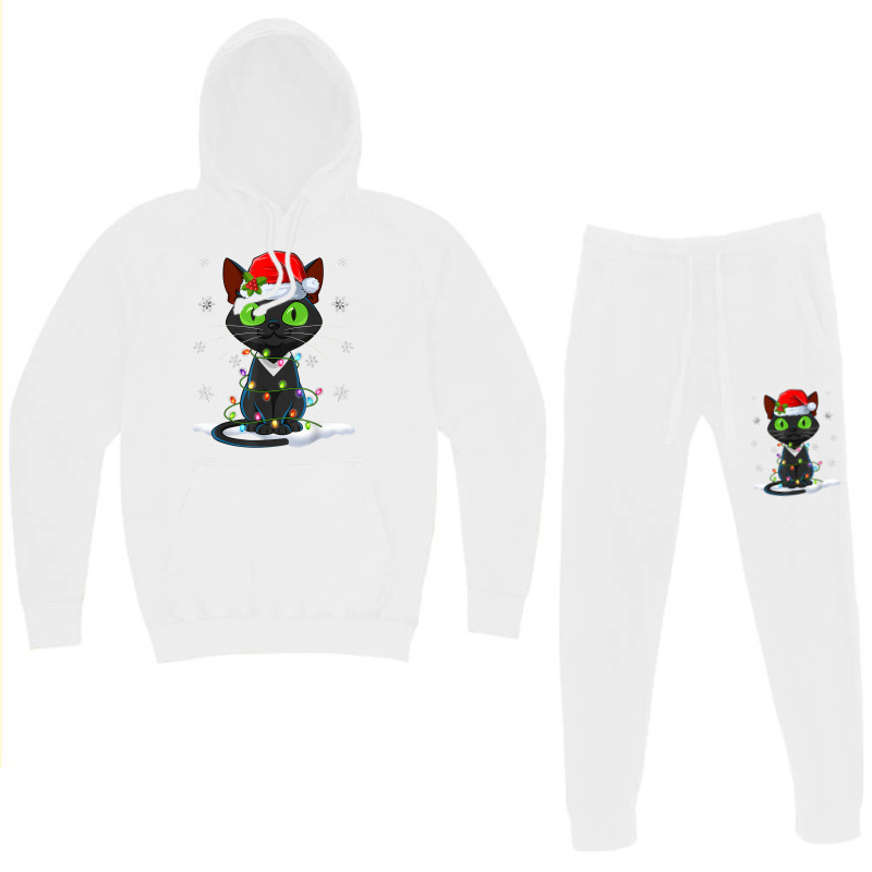 Santa Hat Cat Christmas Lights Funny Kitten Cat Lover Hoodie & Jogger Set | Artistshot