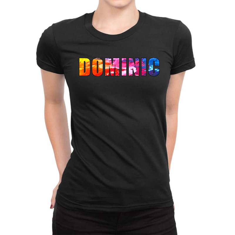 Dominic Name Art Rainbow Colorful Ladies Fitted T-Shirt by Ulya Abdulloh | Artistshot