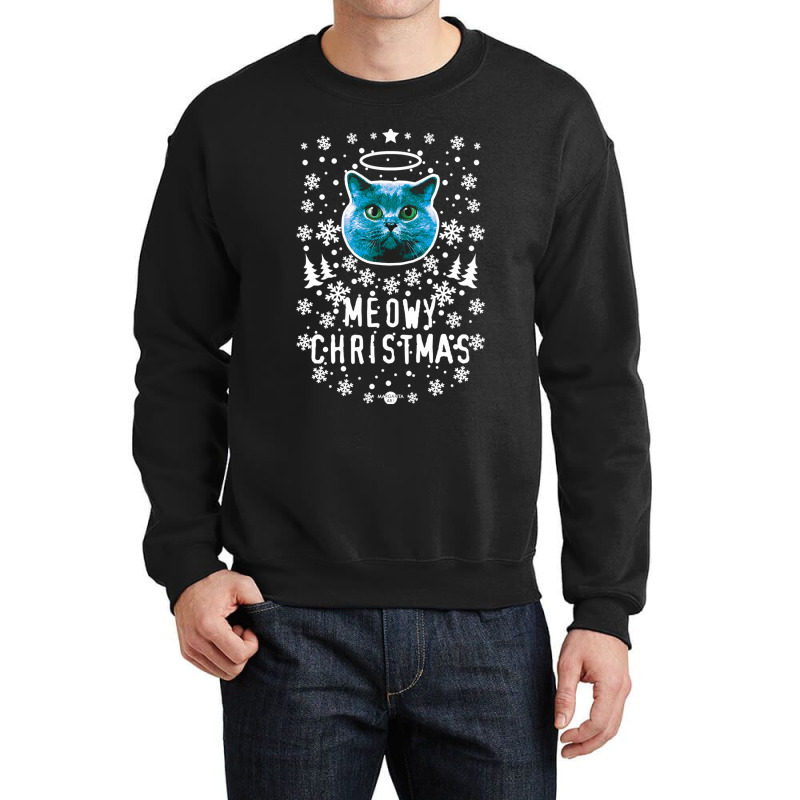 Black Cat Kitty Christmas Cat Holy Blue Cat Meowy Christmas Kitten Cat Crewneck Sweatshirt | Artistshot