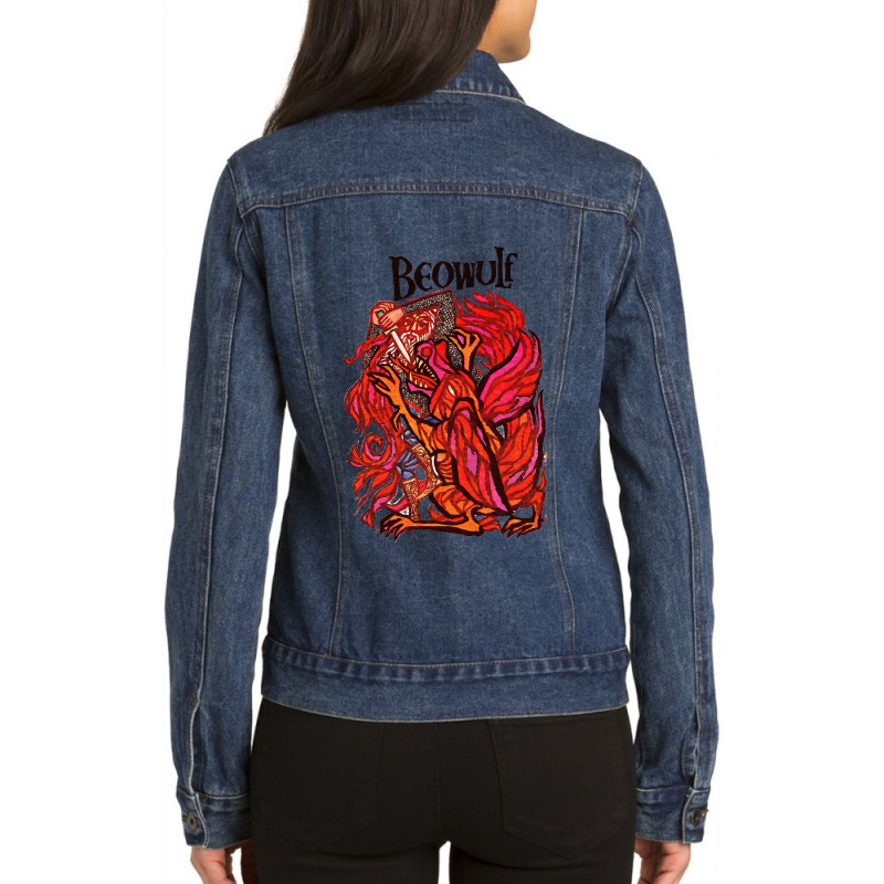 High Resolution Beowulf Vintage Book Cover Ladies Denim Jacket by MeganArtist | Artistshot