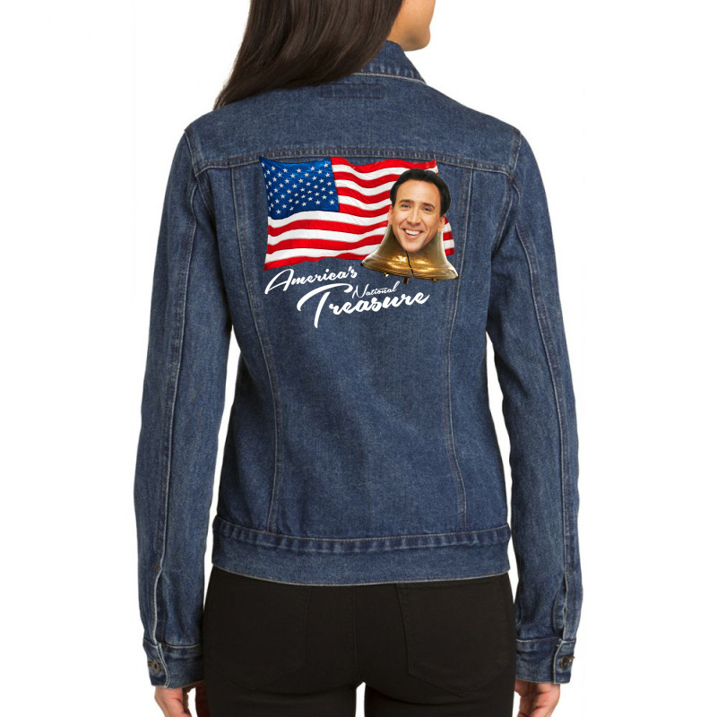 America's National Treasure   White Text Ladies Denim Jacket by pacajelattiir | Artistshot