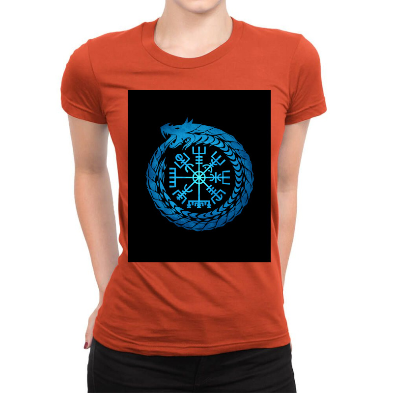 Vegvisir Jormungandr World Serpent  Quote 80s Ladies Fitted T-Shirt by mcmeeliinoo | Artistshot