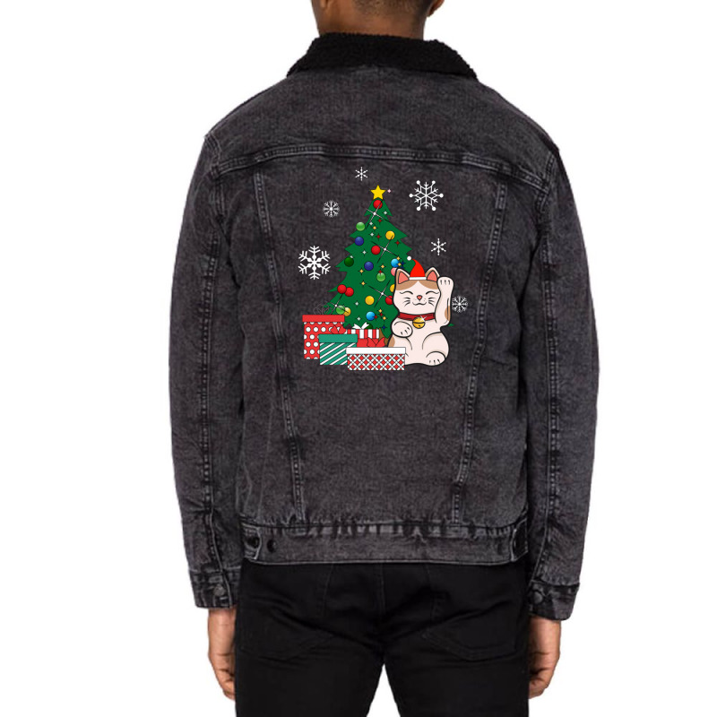 Lucky Cat Around The Christmas Tree Lucky Cat Unisex Sherpa-lined Denim Jacket | Artistshot