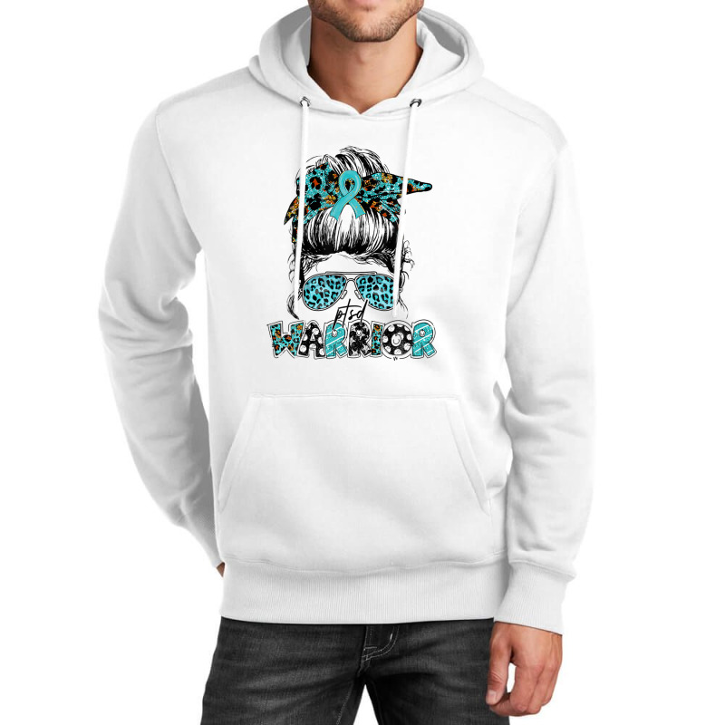 Messy Bun Women Glasses Teal Ribbon Ptsd Warrior Unisex Hoodie | Artistshot