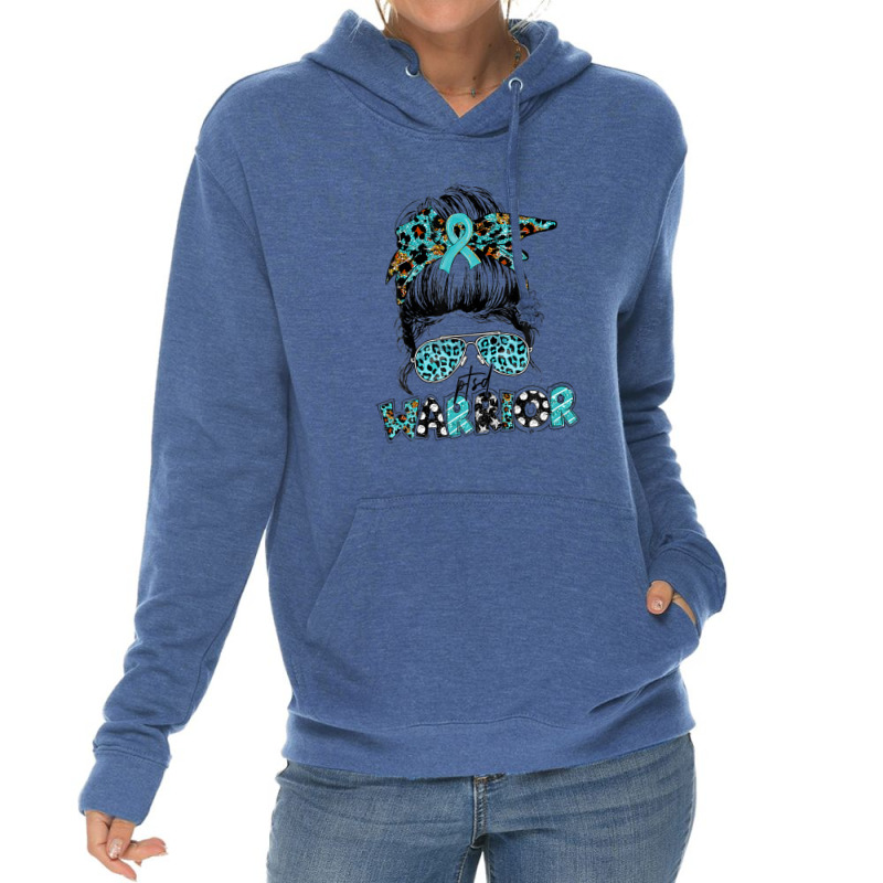 Messy Bun Women Glasses Teal Ribbon Ptsd Warrior Lightweight Hoodie | Artistshot