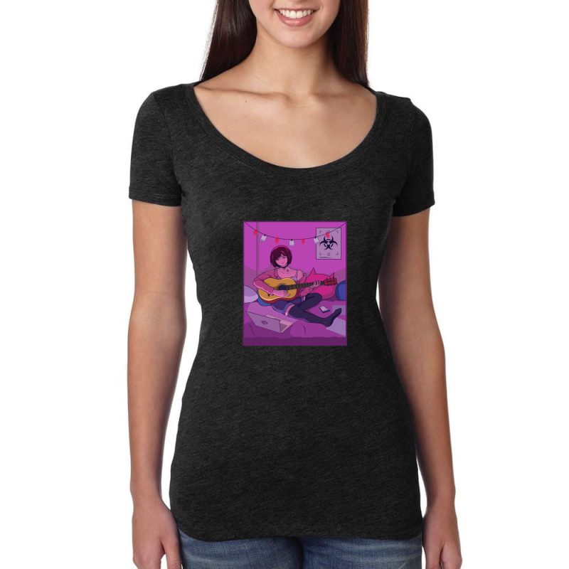 Japanese Anime Cute Girl Playing Guitar With Toxic Symbol Women's Triblend Scoop T-shirt by JosePaniagua | Artistshot