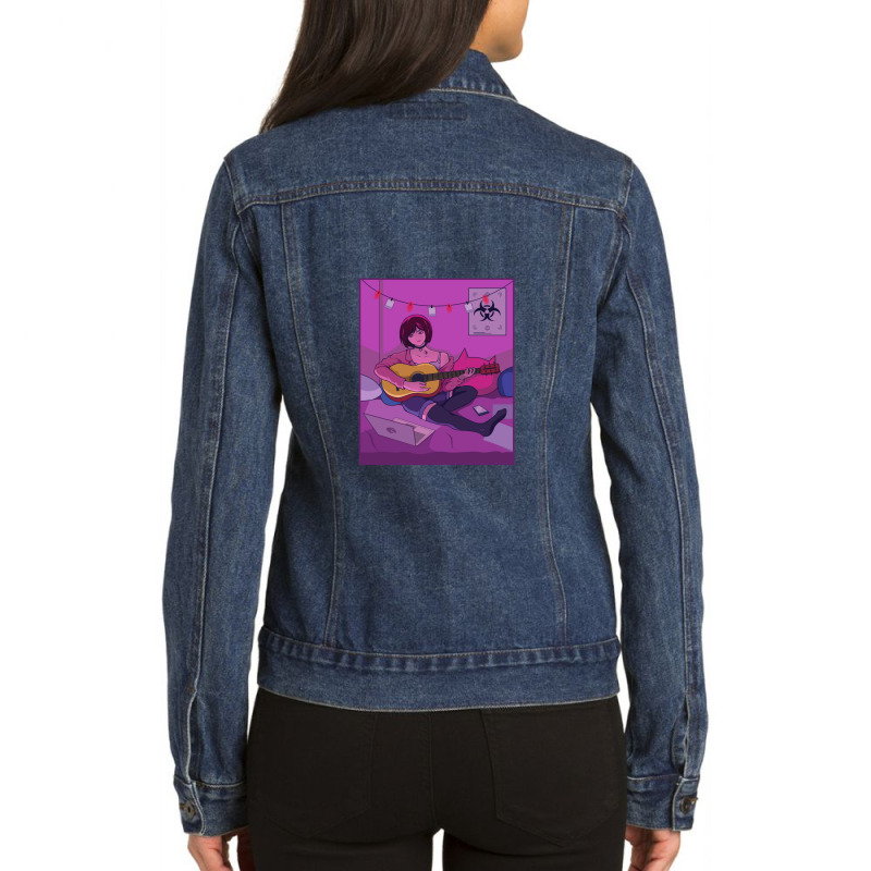 Japanese Anime Cute Girl Playing Guitar With Toxic Symbol Ladies Denim Jacket by JosePaniagua | Artistshot