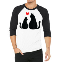 2 Cats Loving Each Other With Heart Feline Graphic T Shirt 3/4 Sleeve Shirt | Artistshot