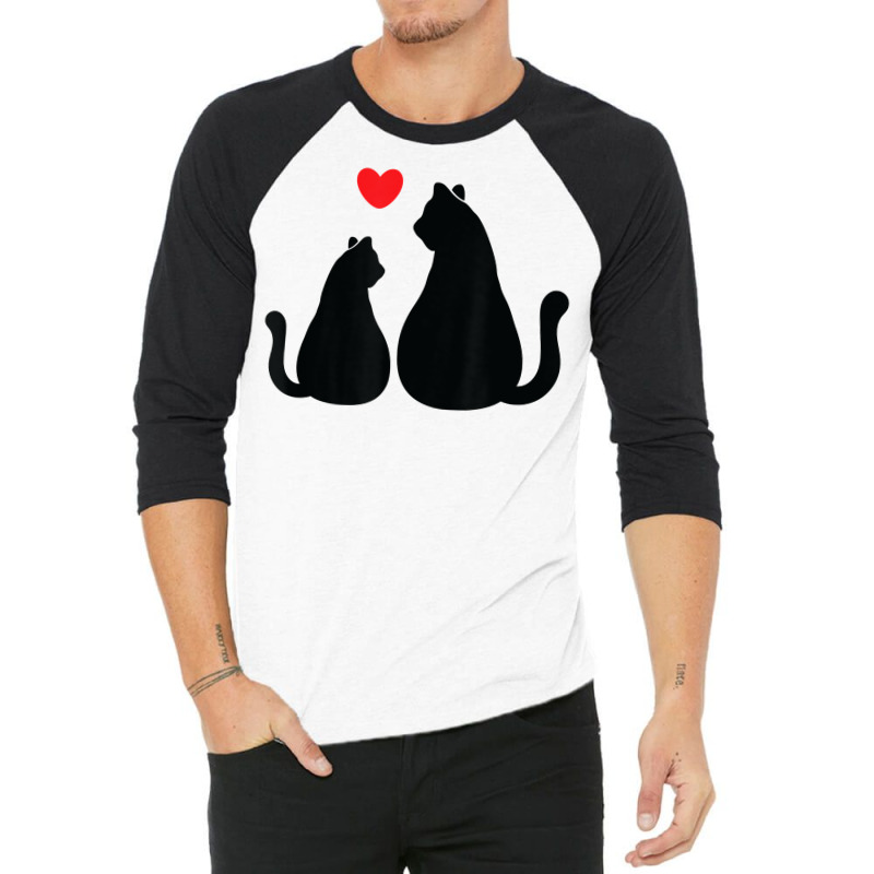 2 Cats Loving Each Other With Heart Feline Graphic T Shirt 3/4 Sleeve Shirt | Artistshot