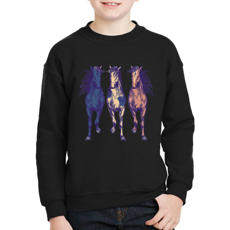 Limited Edition 3 Wild Horses Running Around Horse Art Youth Sweatshirt by Sperry Duval | Artistshot