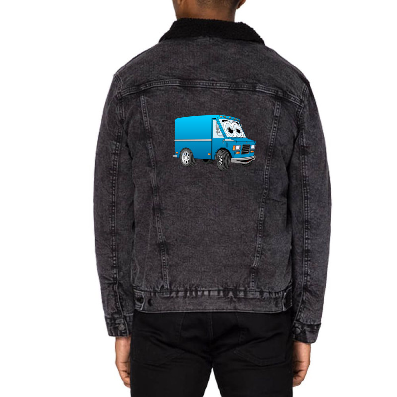 Blue Mini Van Cartoon Unisex Sherpa-Lined Denim Jacket by JenniferJones | Artistshot