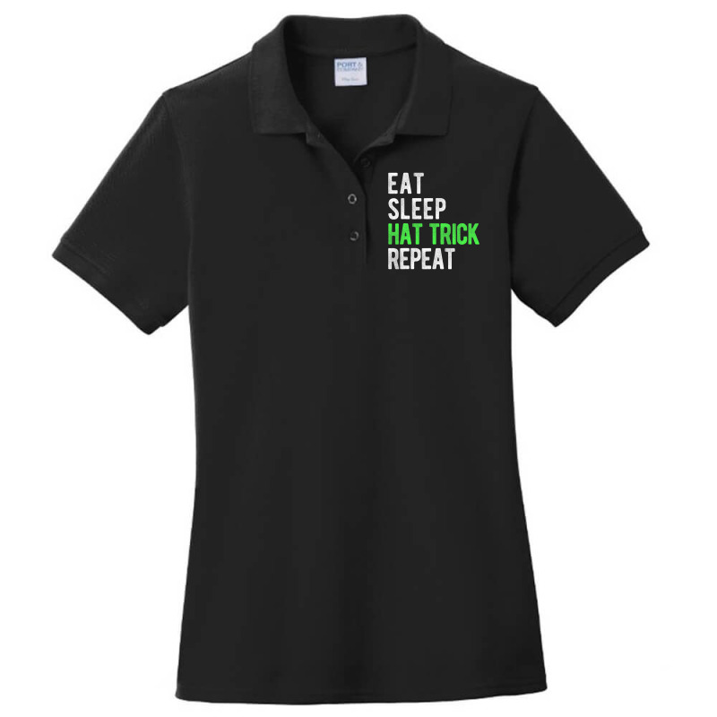 Eat, Sleep, Hat Trick, Repeat Cool Hockey Fan Ladies Polo Shirt by DonnaSchennum1234 | Artistshot