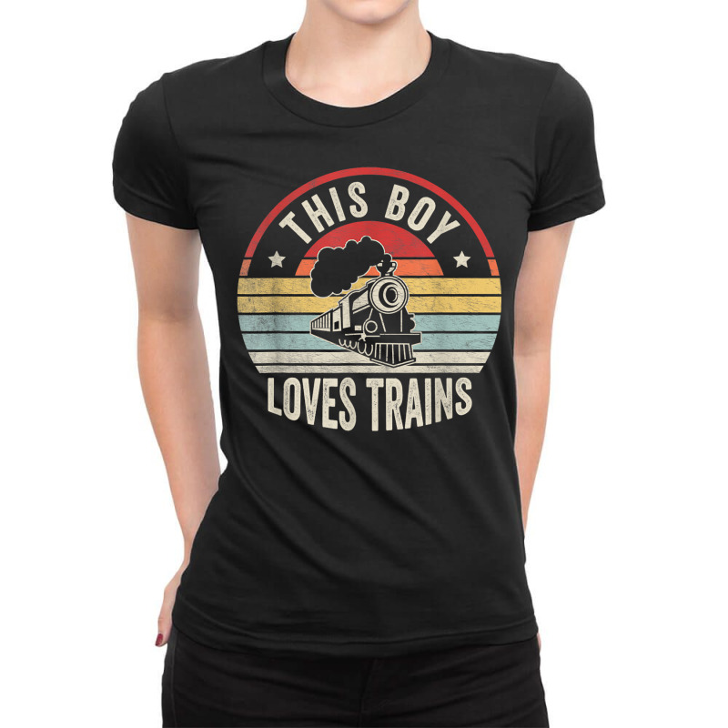 Boy Love Train Wagon Lover Retro This Boy Loves Trains T Shirt Ladies Fitted T-Shirt by alysestick8m7 | Artistshot