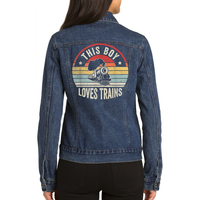 Boy Love Train Wagon Lover Retro This Boy Loves Trains T Shirt Ladies Denim Jacket by alysestick8m7 | Artistshot