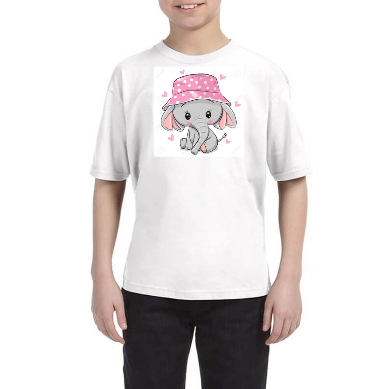 129328439 Cute Cartoon Elephant In A Pink Panama Hat Isolated On A Whi Youth Tee by Linda | Artistshot