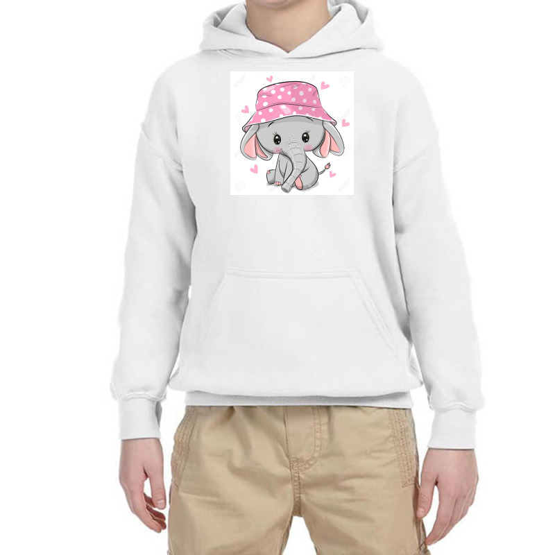 129328439 Cute Cartoon Elephant In A Pink Panama Hat Isolated On A Whi Youth Hoodie by Linda | Artistshot