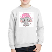 129328439 Cute Cartoon Elephant In A Pink Panama Hat Isolated On A Whi Youth Sweatshirt | Artistshot