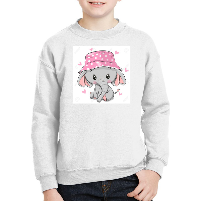 129328439 Cute Cartoon Elephant In A Pink Panama Hat Isolated On A Whi Youth Sweatshirt by Linda | Artistshot