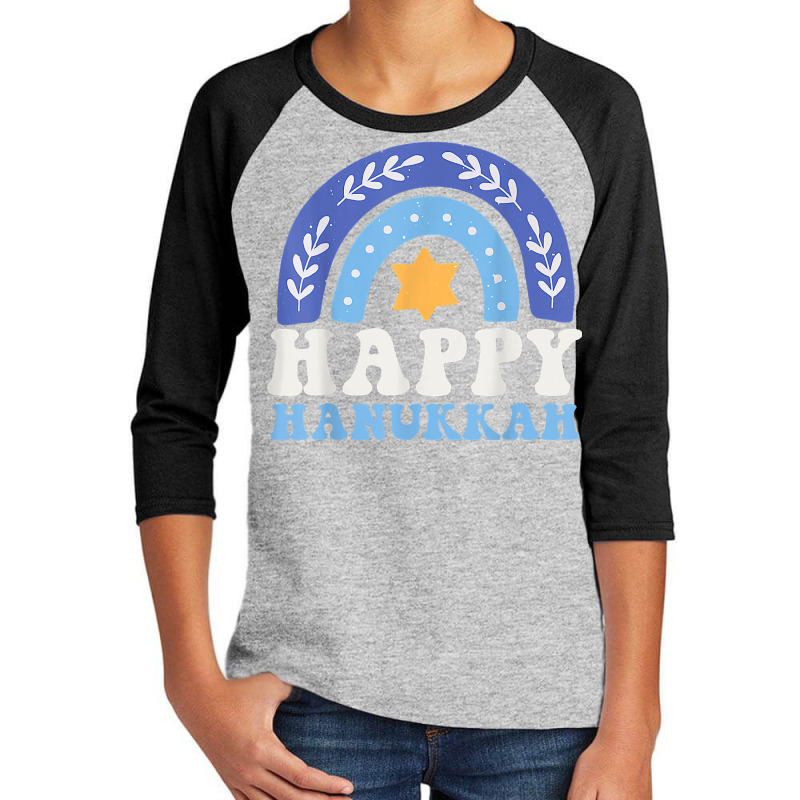 Happy Hanukkah Chanukah Rainbow Menorah Jewish Holiday T Shirt Youth 3/4 Sleeve | Artistshot