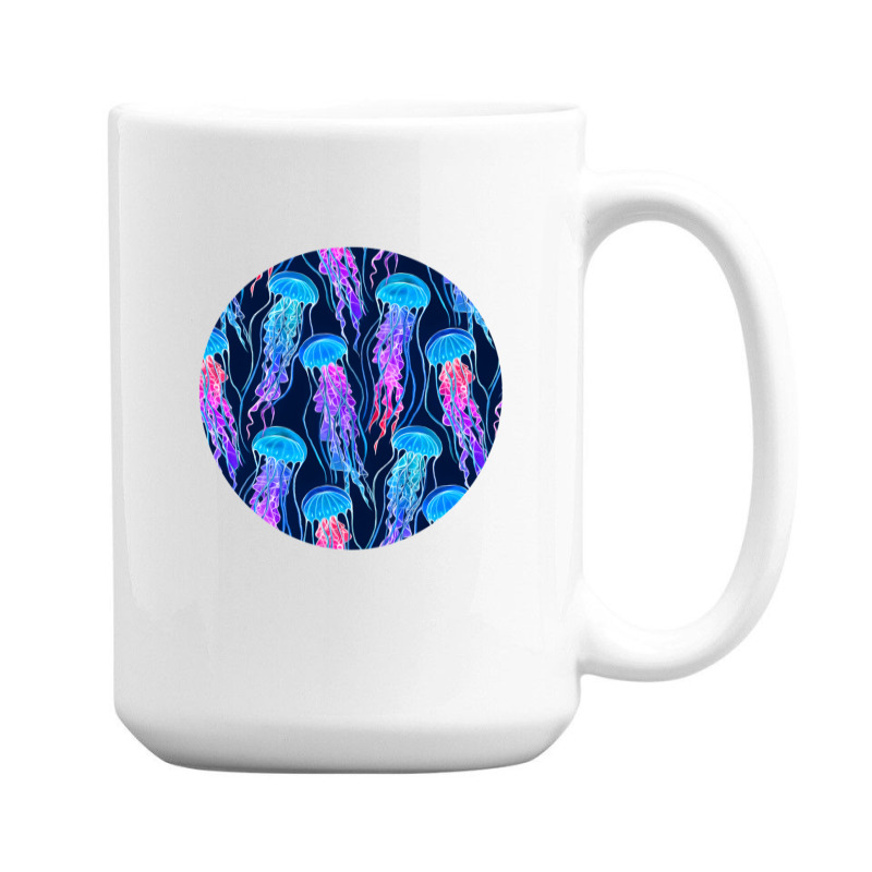 Luminescent Rainbow Jellyfish On Navy Blue .png 15 Oz Coffee Mug | Artistshot